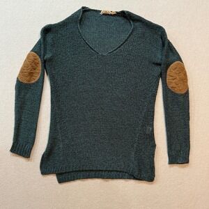 Preppy Collegiate Academia Elbow Patch Professor Chic Knit Sweater‎ Women Size M
